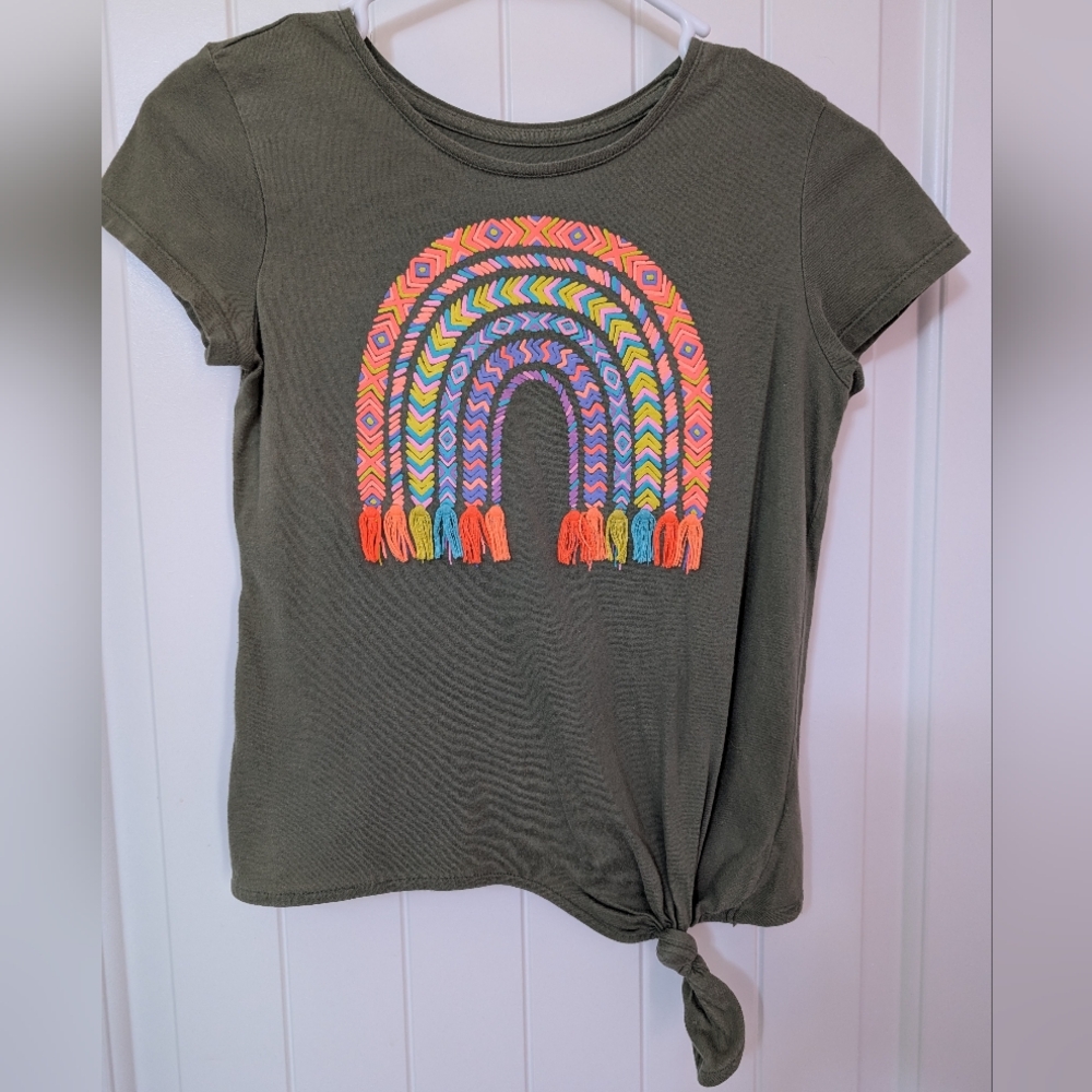 Girls Short Sleeve, Bottom Tie Rainbow Tee